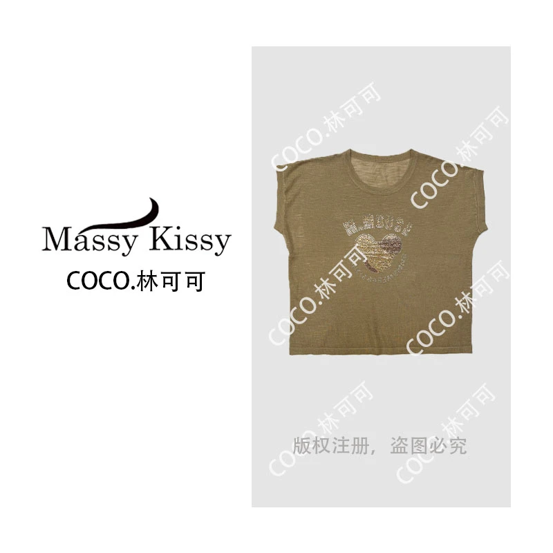 【COCO林可可】竹节麻针织短袖女圆领烫钻宽松休闲显瘦半袖T恤打底