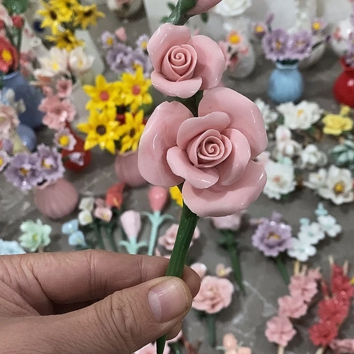 瓷片纯手工陶瓷花摆件瑕