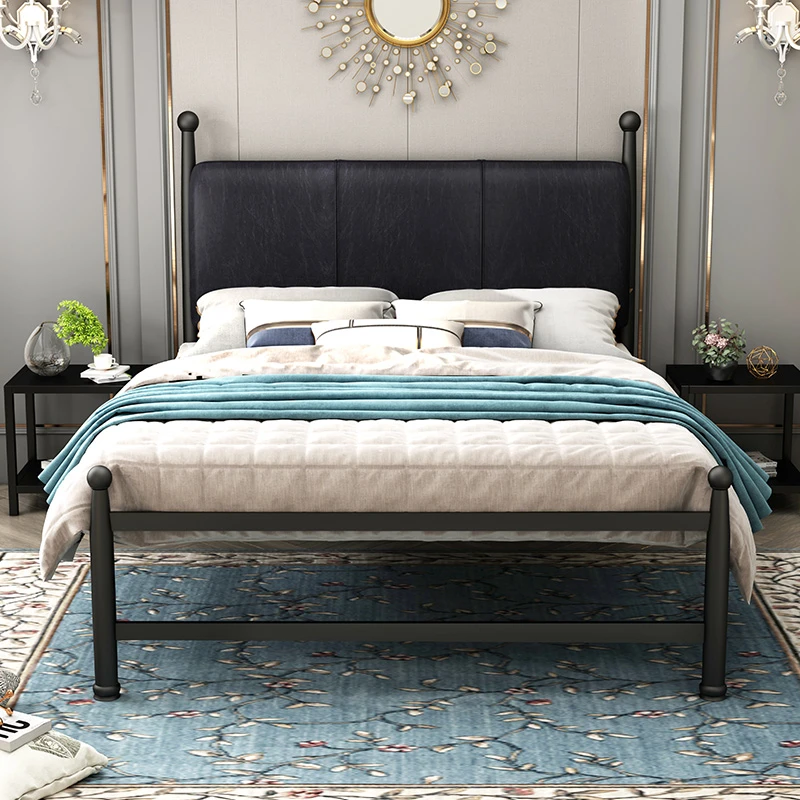 弘玮铁艺床软包现代简约1.8米双人床加粗加厚1.5单人床中古风铁床