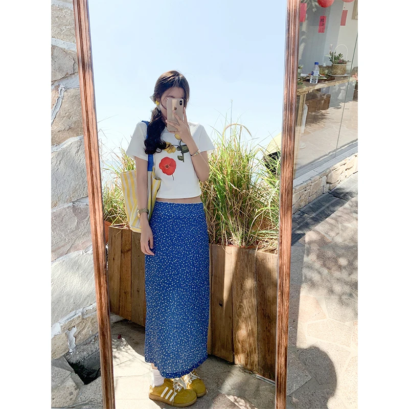 曾小咸 小清新蓝色印花T恤Z251TXR0885