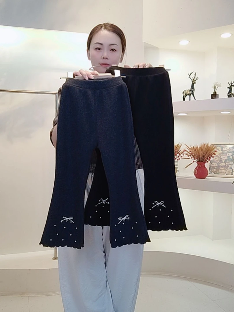 克重550厚 冬款女童加绒打底裤外穿时尚休闲珍珠蝴蝶结喇叭裤