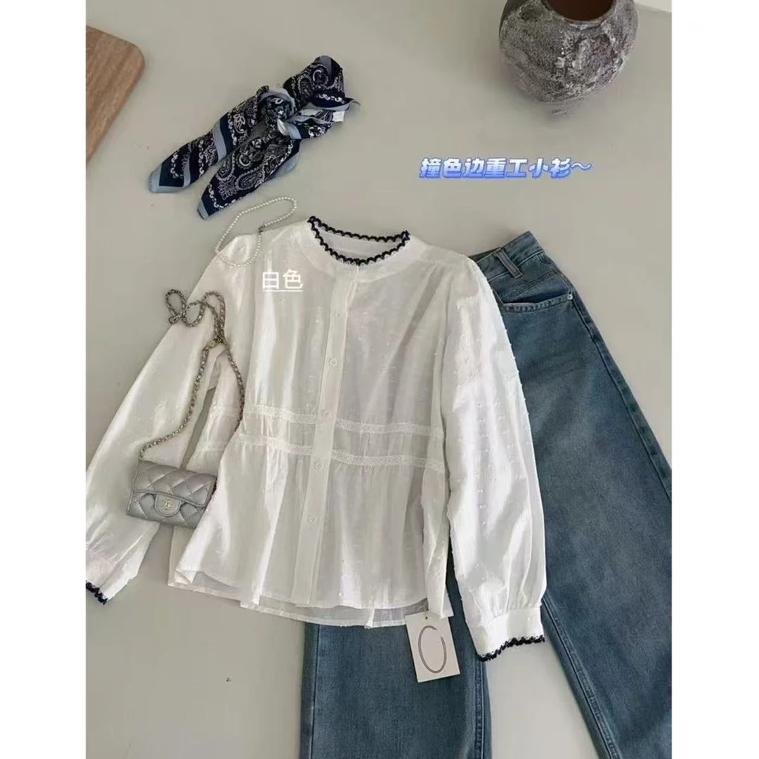 【NO退NO换】韩系温柔撞色重工提花小衫9020 衣长58