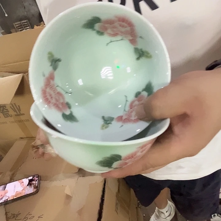 瓷片景德镇陶瓷影青芙蓉5寸2只