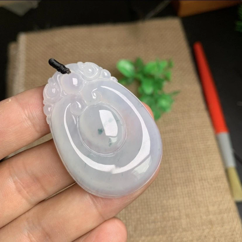 天然翡翠如意吊坠 玉如意 老种飘花a货福贝挂件冰种玉石