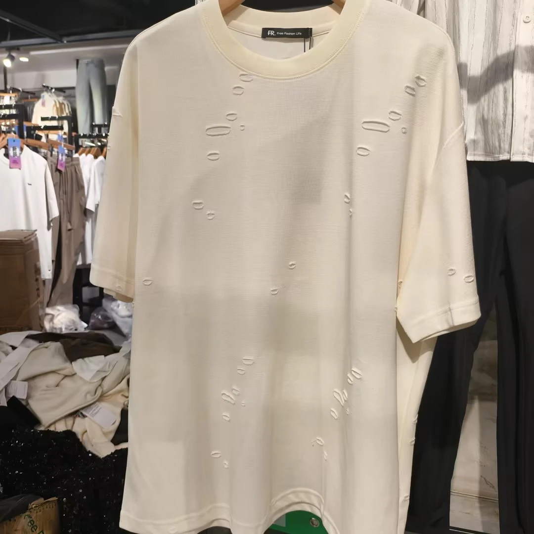 凡人优品男士夏季针织破洞T恤T804