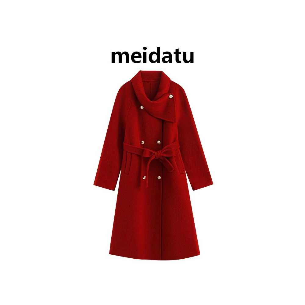 美哒兔（暮光暖絮）复古氛围感系带收腰长款大衣CK3032