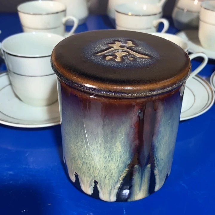 瓷片陶瓷品窑变花釉茶叶罐