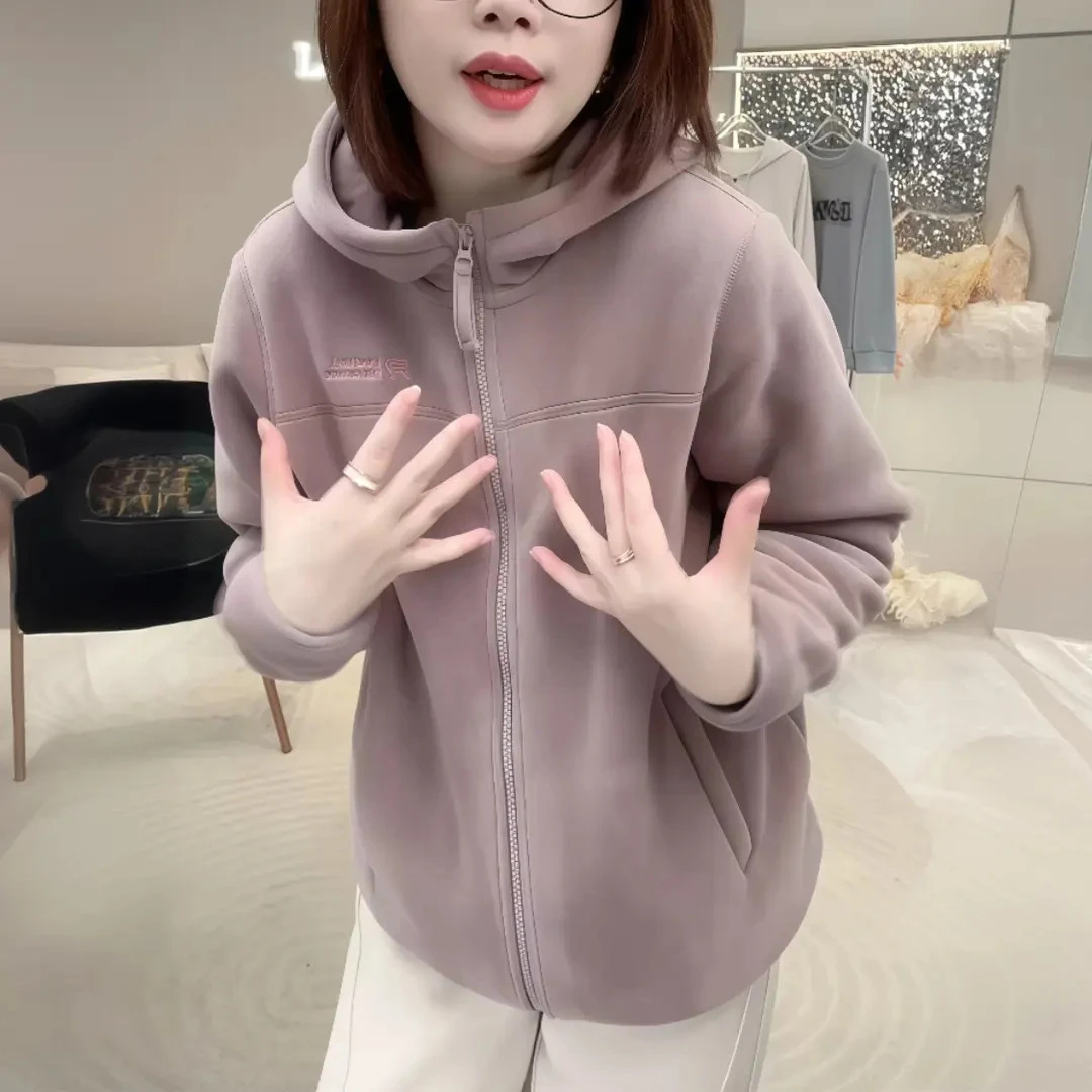 2025冬季新款双面绒加厚保暖外套时尚百搭显瘦防风连帽开衫厚外套