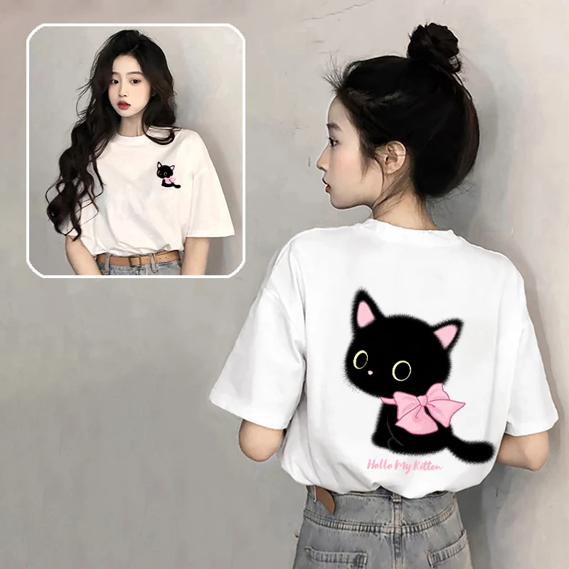 2025新款白色短袖t恤女夏季纯棉宽松大版体恤小个子夏装甜美上衣