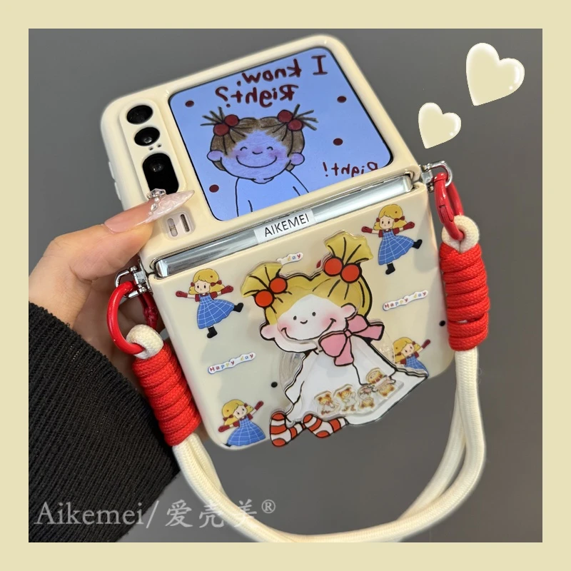 适用华为purax典藏版折叠屏手机壳pocket2可爱蓝裙女孩摇摇乐支架