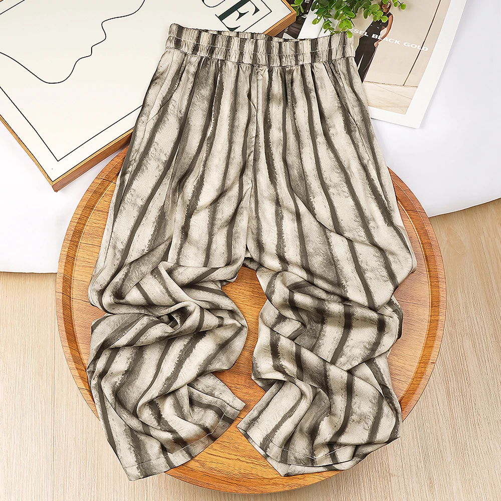 【专柜新款】夏季天 丝高腰显高显瘦松紧腰宽松休闲直筒裤N9206