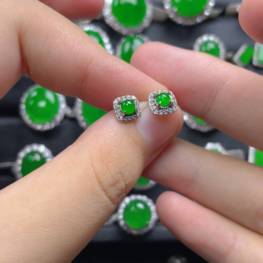 翡翠银S925镶嵌耳饰