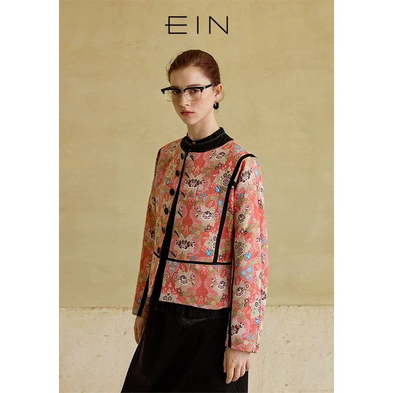 EIN/言【商场同款】新中式复古文艺织锦提花圆领短外套25早春款女