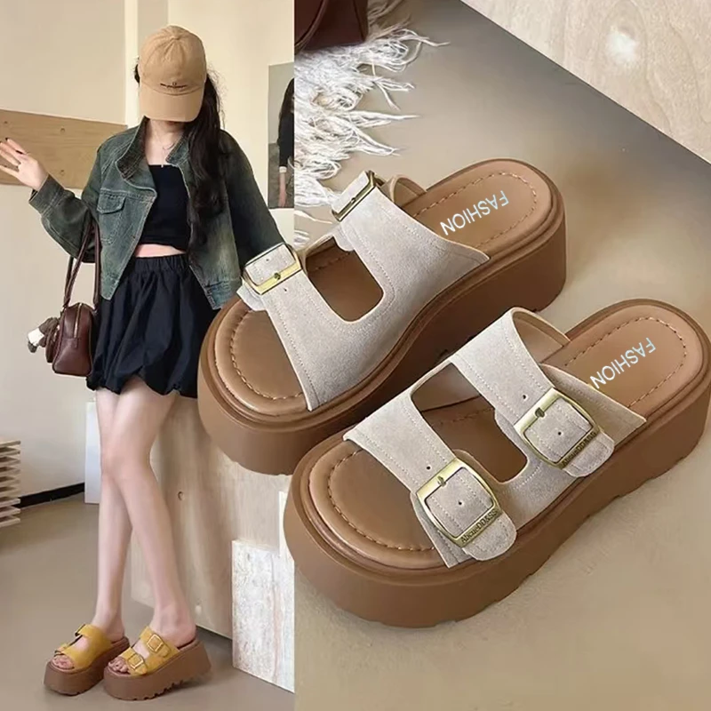 增高5厘米 夏季小个子勃肯拖鞋女外穿2025新厚底凉鞋一字博肯凉拖