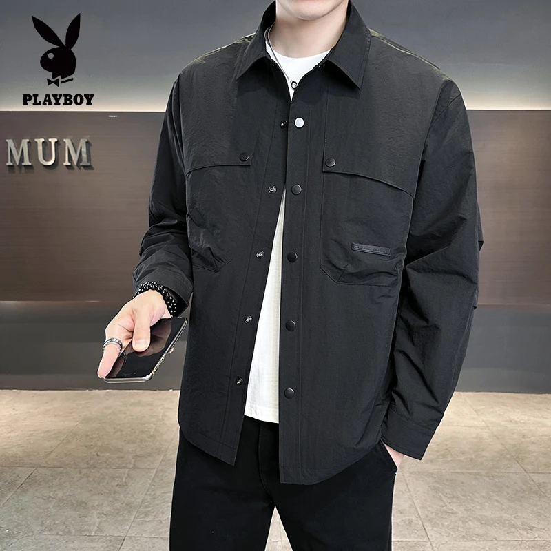 花花公子2025秋季新款气质简约百搭潮流男士翻领夹克外套