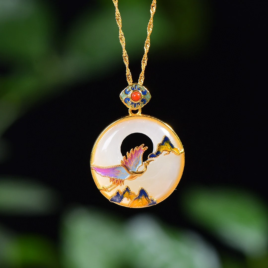 大展宏图和田玉项链平安环吊坠锁骨链毛衣链S925银（赠链）