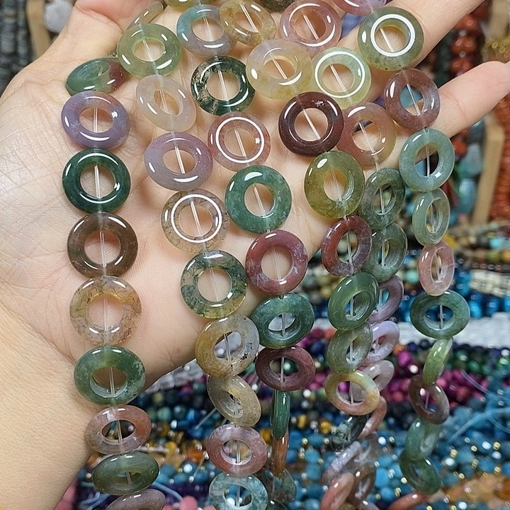 玛瑙/玉髓未镶嵌珠宝半成品天然水草玛瑙卡15-16mm25颗
