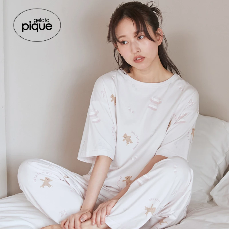 gelato pique25春夏新品女睡衣满印小熊圆领短袖T恤PWCT251288