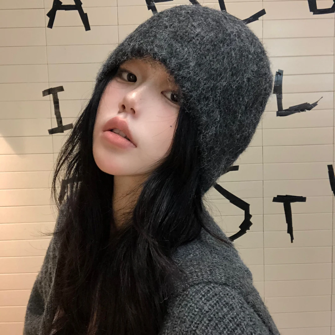 秋冬新款韩版ins纯色针织帽百搭显脸小保暖套头毛线帽
