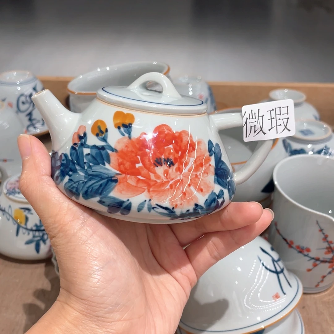 釉下手绘茶具微瑕