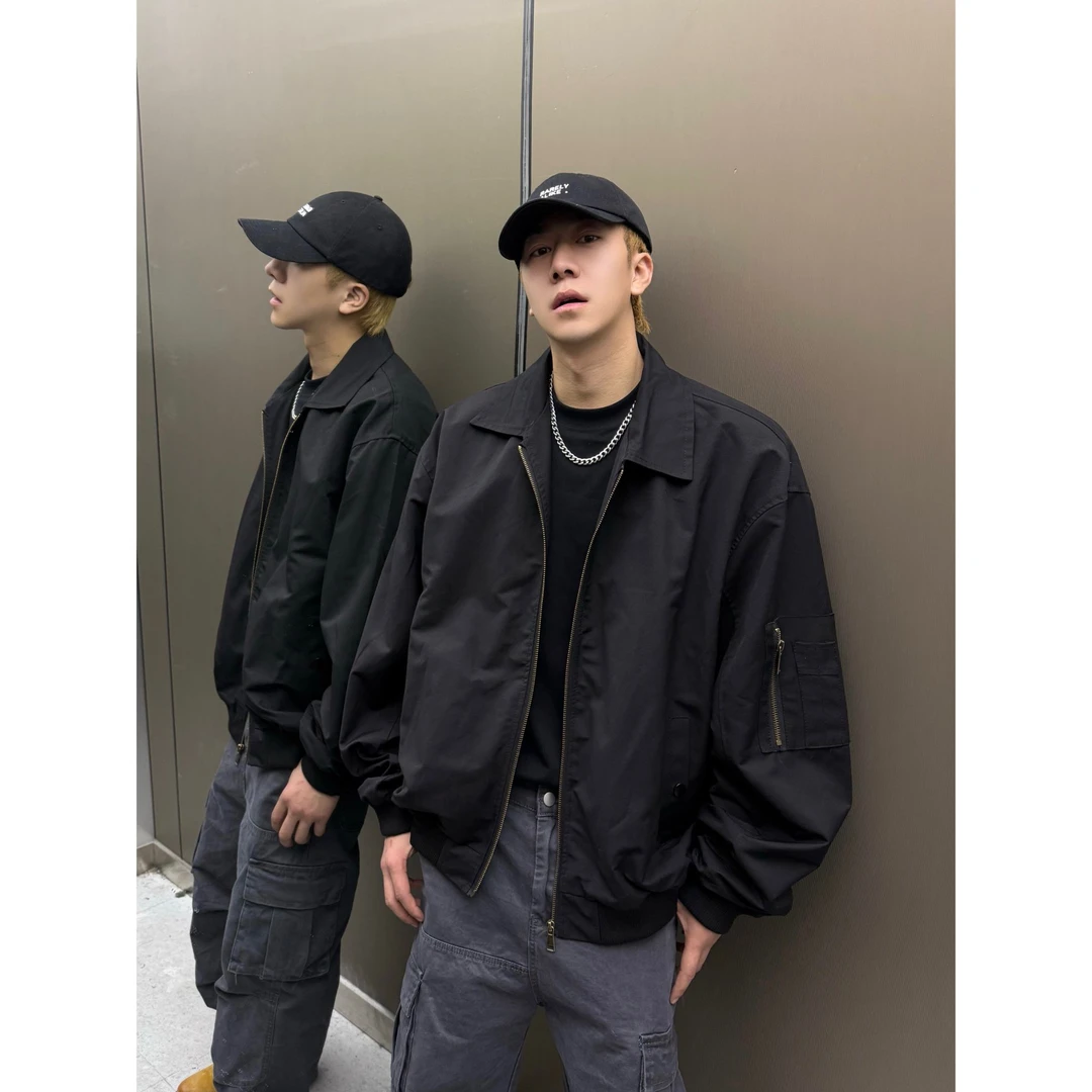 外套男春季新款尖领速干美式休闲飞行员工装夹克