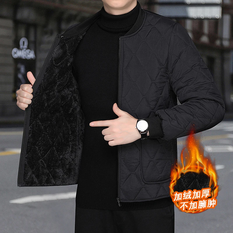 男士加绒加厚保暖内穿打底棉服秋冬季爸爸装立领宽松内胆棉衣外套