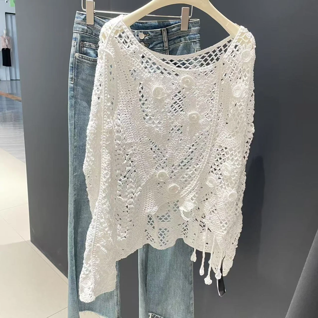 针织衫-228149镂空钩花时尚宽松长袖