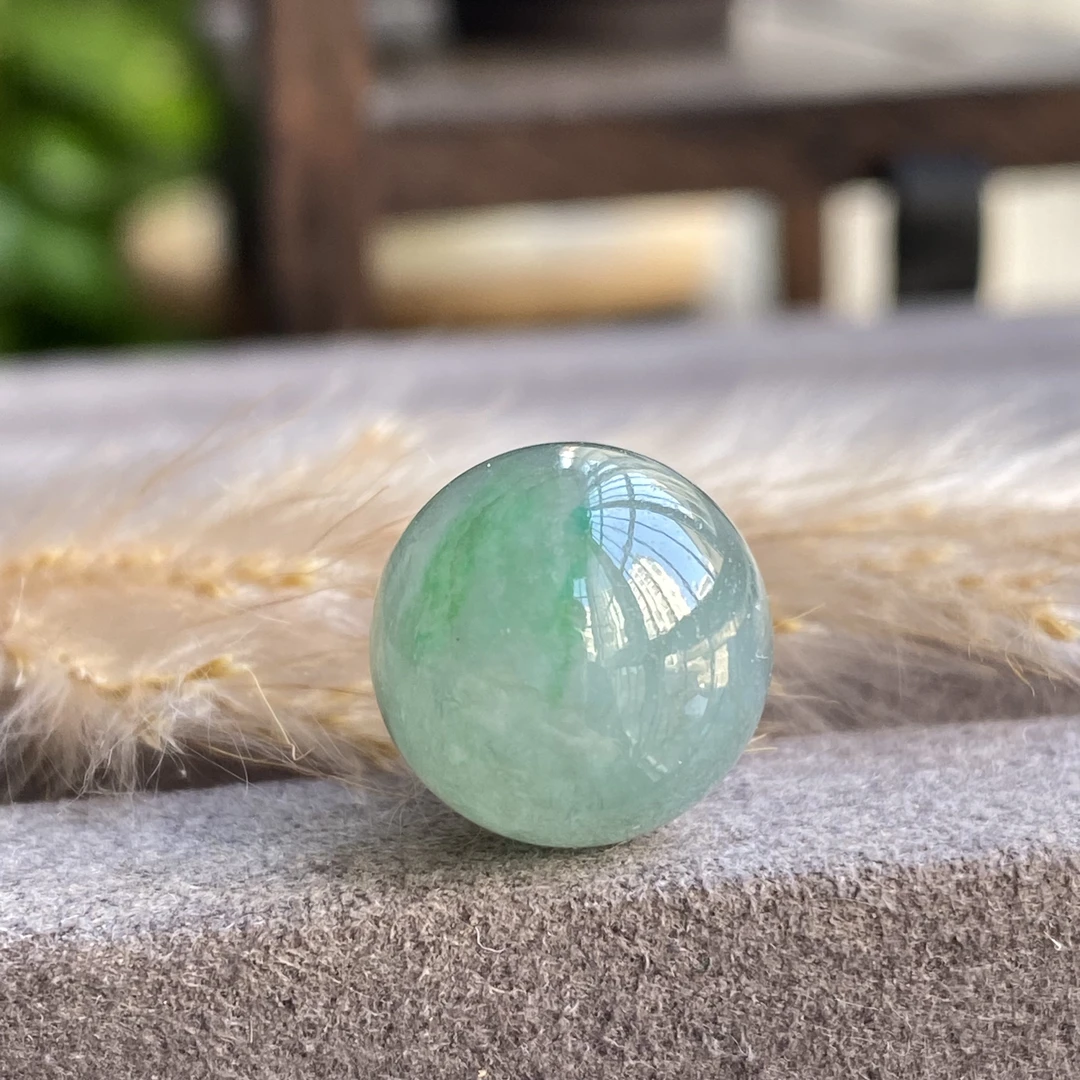 12.6冰飘阳绿波珠C0118天然缅甸翡翠a货种水好底子细腻冰润有内纹