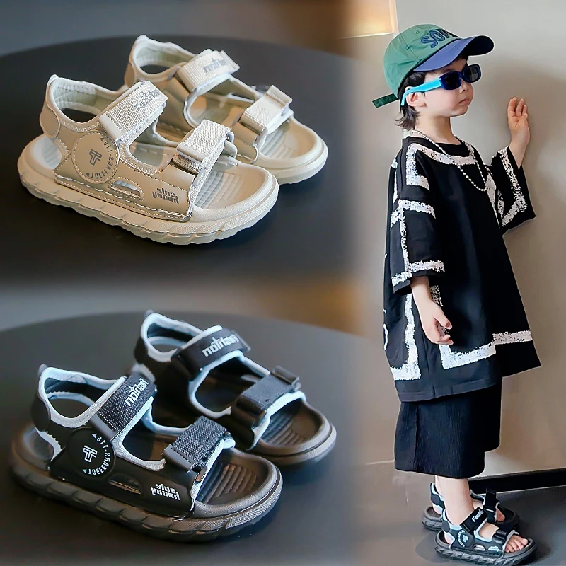 【夏日】男童魔术贴露趾凉鞋2025夏季新款韩版中大童轻便防滑沙滩鞋