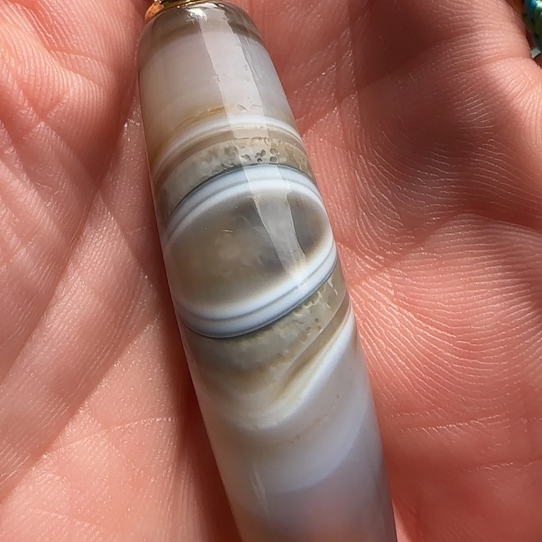 玛瑙/玉髓合金颈饰天然天眼缠丝47x13