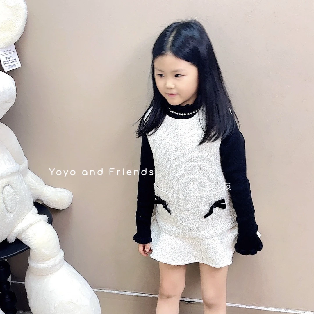 有有家·高品质儿童黑色韩版珍珠立领公主风百搭打底衫毛衣337