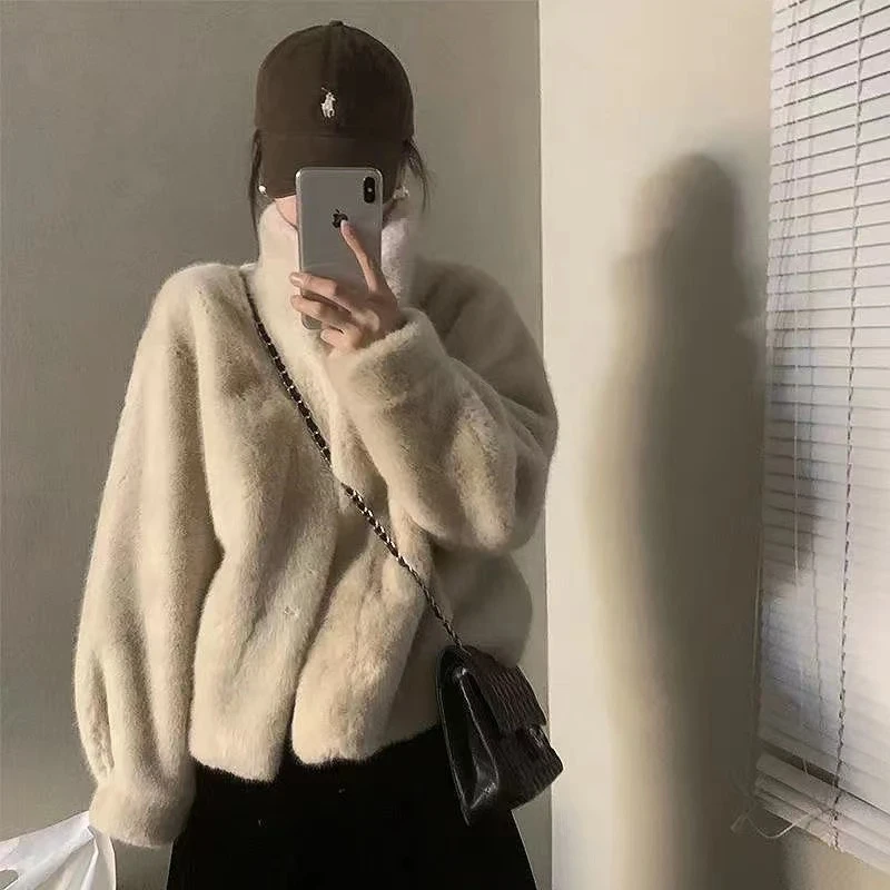 【1】春款欧貂绒时尚百搭女士轻奢短立领女秋冬环保毛外套0514