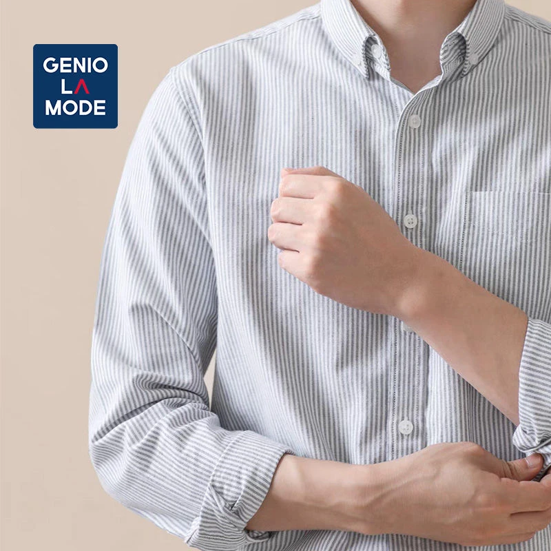 GENIOLAMODE男装韩版条纹衬衫2025春季新款休闲百搭时尚长袖外套