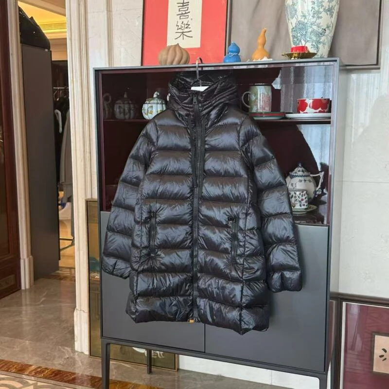 MYL 2025秋冬新品黑色90鹅绒羽绒服连帽长袖拉链中长款休闲外套