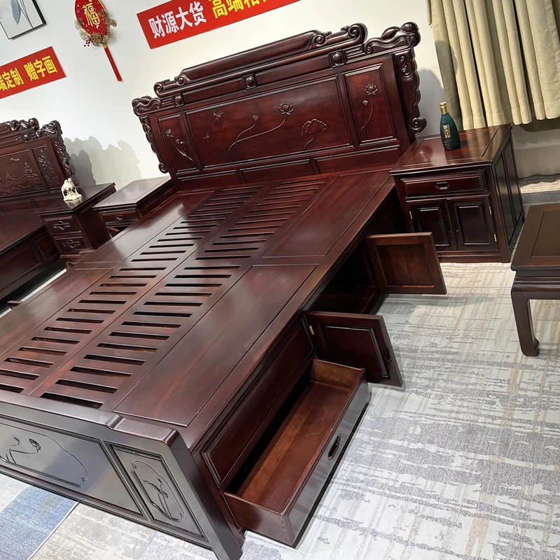 【财源大货】高端箱体储物大床 1.8米新中式古典主卧婚床红檀木精品