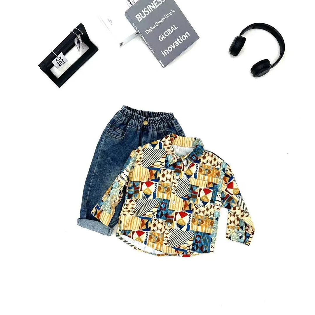 C7007   韩版 童装  几何印花衬衫