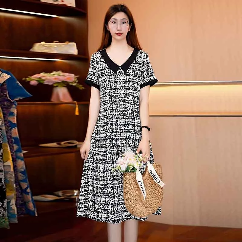 【娃娃领马赛克】新款显白遮肉连衣裙D