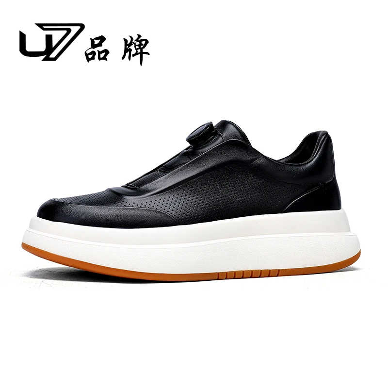 U7品牌男鞋 好鞋相伴 2025年新款头层牛皮旋转纽扣百搭真皮休闲鞋