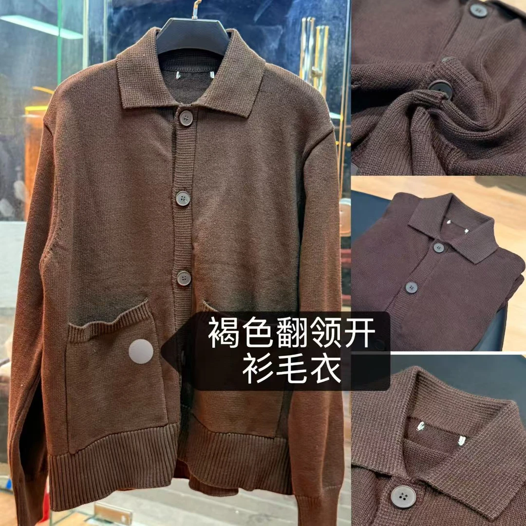 31007-纯色长款翻领开衫毛衣针织外套时尚休闲国潮