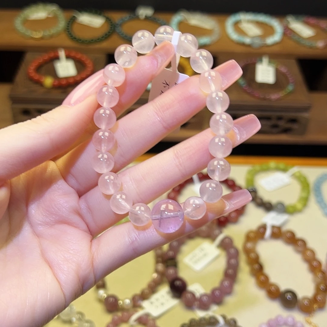 水晶手串银S925镀金镶嵌粉2014