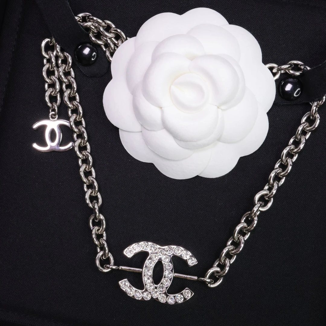 全新未使用 Chanel/香奈儿 25c银色满钻双C颈链项链 06015