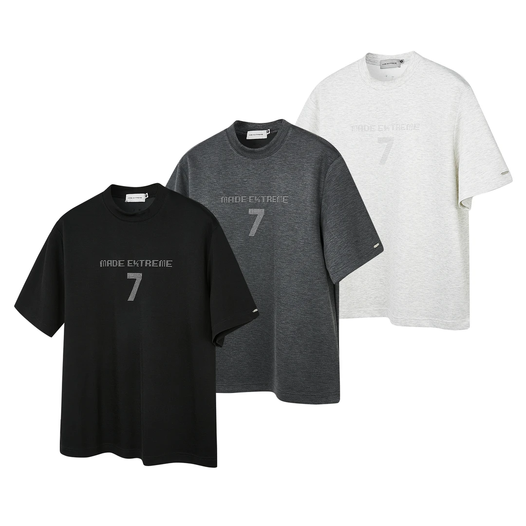 MADEEXTREME 夏季男装短袖烫钻字母美式高街宽松休闲短袖t恤打底