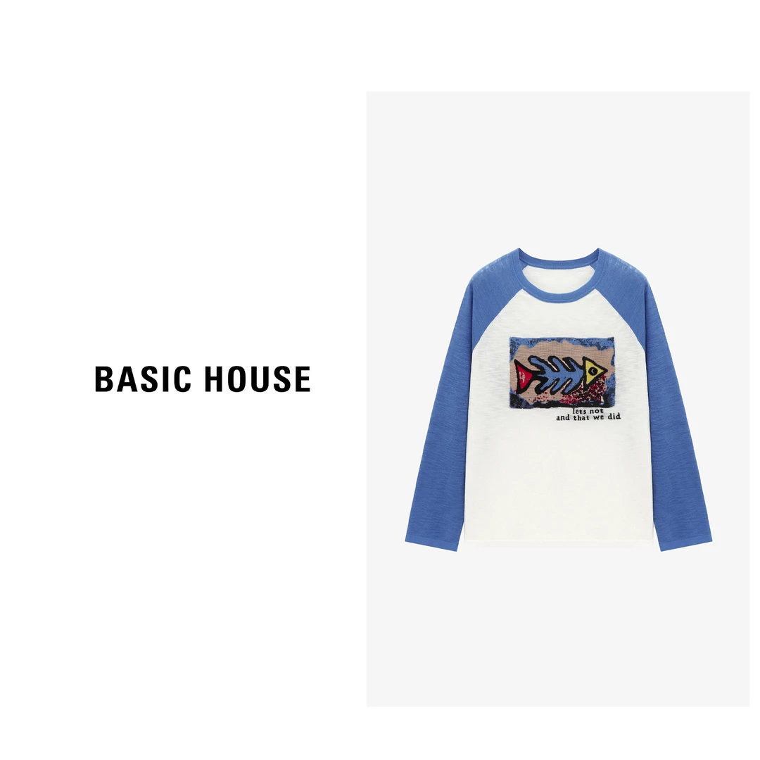 Basic House/百家好春季新款插肩袖百搭长袖针织衫-B0625H5T142