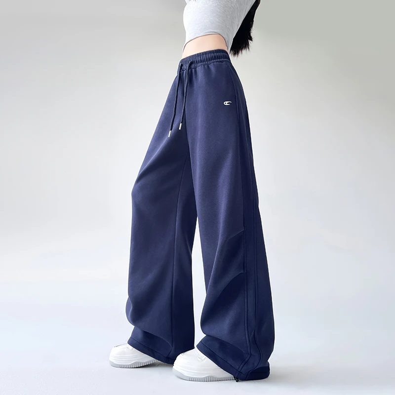 美式藏蓝色运动裤女秋季宽松直筒2025新款健身休闲爵士跳舞街舞裤