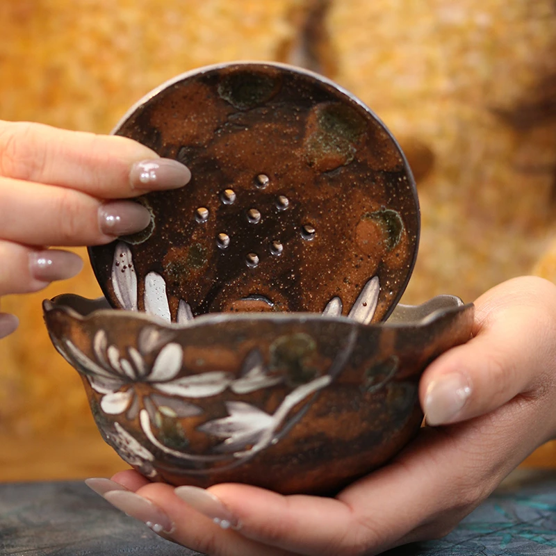 滴釉建水莲花杯垫茶道配件茶盂手工陶瓷茶洗茶台家用功夫茶具壶承