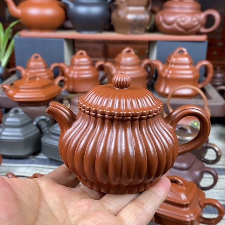 紫砂茶壶筋纹潘壶180cc原矿赵庄朱泥双十一特价
