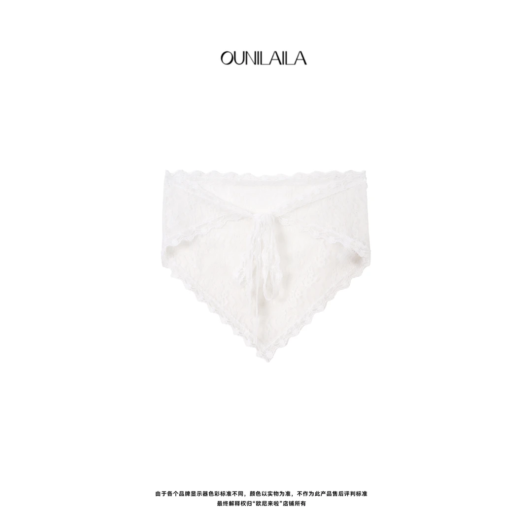 欧尼家【蕾丝三角巾】法式蕾丝腰间配饰 /白色花朵时尚单品LS7537N