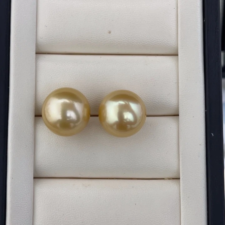 定制海水珍珠未镶嵌裸珠金珠对珠16-17mm