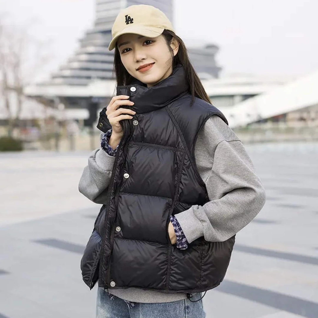 2025新款白鸭绒女短款纯色显瘦休闲风时尚外套羽绒服轻薄羽绒马甲