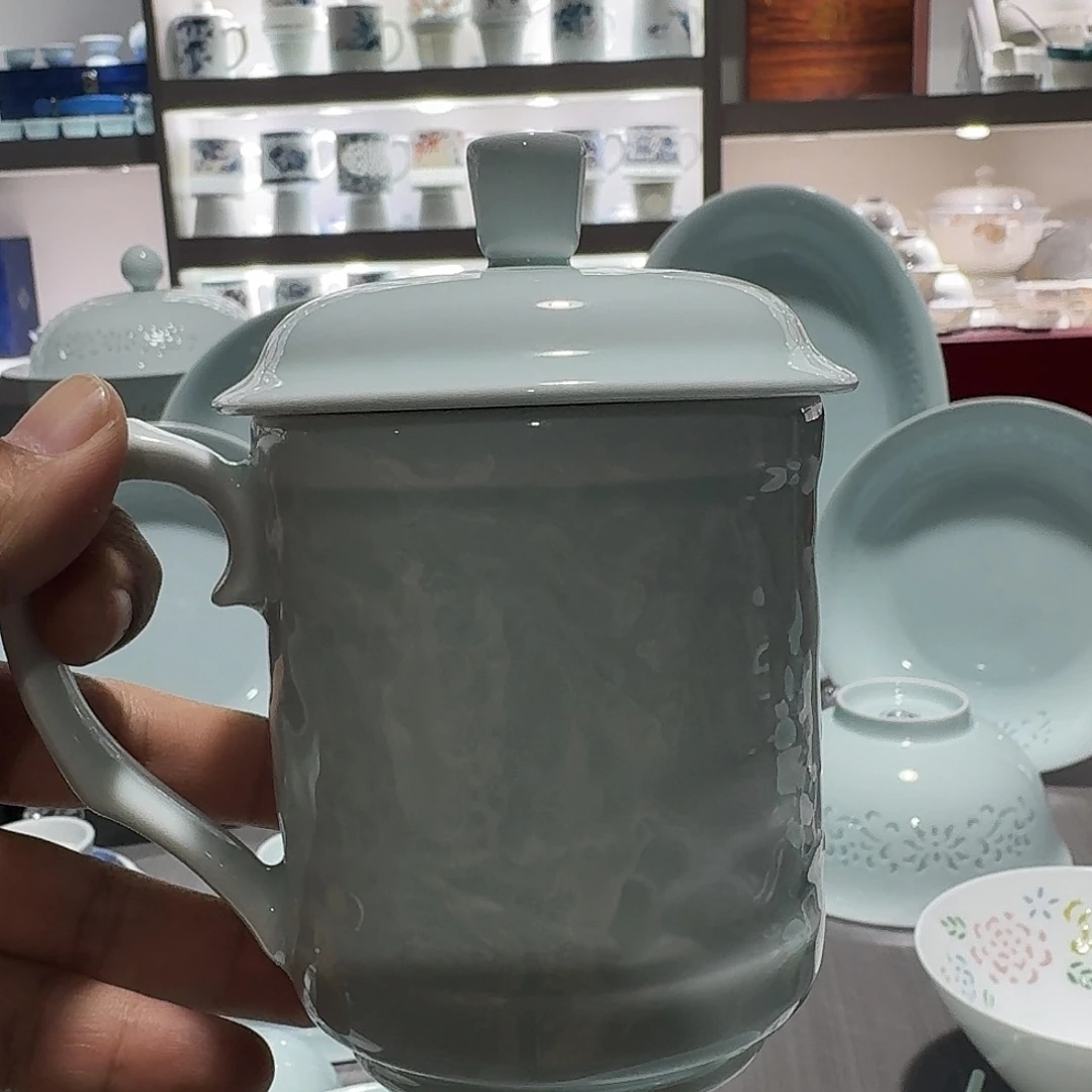 杯景德镇陶瓷微瑕千里江山图办公杯2个